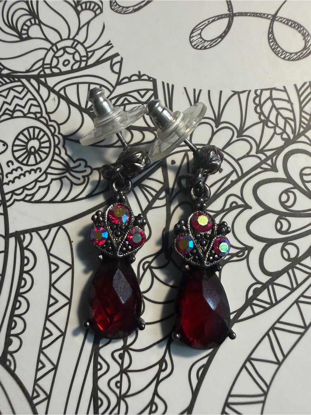 AB Crystal Siam Red Teardrop Earrings - 1928